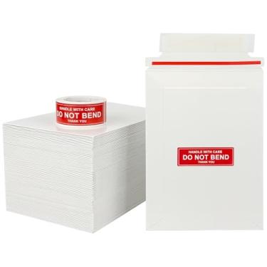 Imagem de Neehows Pacote com 100 envelopes de papelão de 12,7 x 17,78 cm, envelopes de envio de envelopes fotográficos finos para cartões colecionáveis com etiquetas "DO NOT BEND", envelope pequeno de