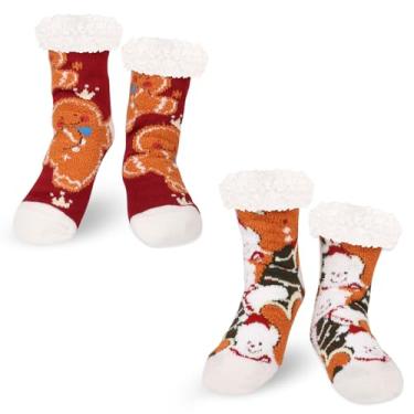 Imagem de LOMIMOS Meia de Natal, antiderrapante, quente para mulheres de inverno, Vermelho, verde, 3-6