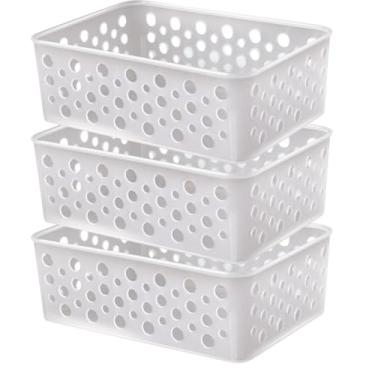 Imagem de Kit 3 Cestos Organizador Trama Rattam Pequeno 19x13cm Gavetas Armario Guarda Roupas (Translúcida)