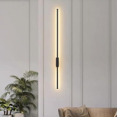 Imagem de GZZBMY Arandelas de parede de LED para interior com tira longa de alumínio, arandela de estilo nórdico moderno, luminárias lineares, decoração de fundo para escadas, quarto, sala de estar, corredor
