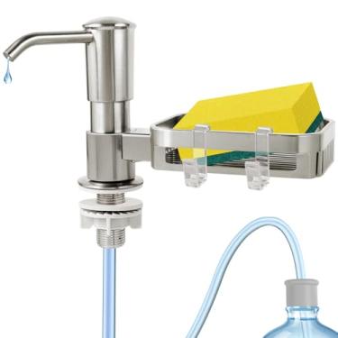 Imagem de Dispensador de sabão para pia de cozinha, dispensador de sabão embutido Mecyfaty com suporte de esponja, dispensadores de sabão de pia ABS de níquel escovado embaixo do balcão, com kit de tubo de