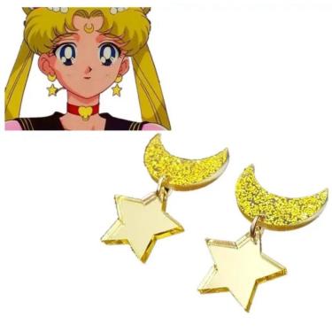 Imagem de Brincos Lua Estrela Dourada Sailor Moon Anime