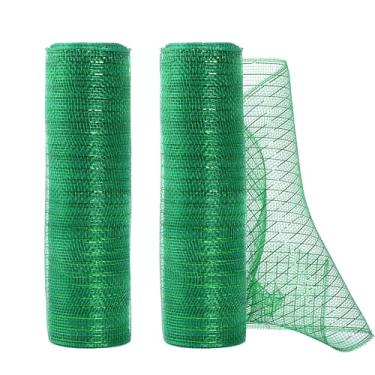 Imagem de LoomJoyz 2 rolos de 25 cm x 10 metros (30 pés) Fita de malha metálica verde esmeralda com fita de malha de folha verde para grinalda de guirlanda de Natal, decoração de casa e festa