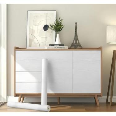 Imagem de ESSMOKO Papel de parede original grão de madeira PVC autoadesivo adesivo para móveis de papel de parede branco grão de madeira 40 * 1000 cm