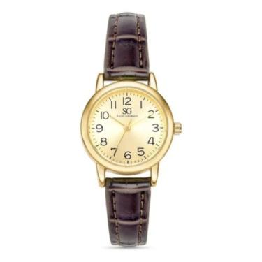 Imagem de Relógio Feminino Chrowl Marrom Couro Fundo Dourado Saint Germain Sofisticação Elegante Clássico