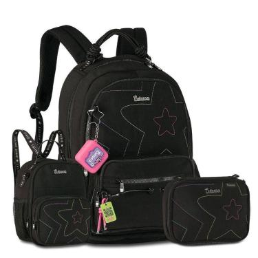 Imagem de Mochila Luluca Com Lancheira E Estojo Kit Escolar Preto