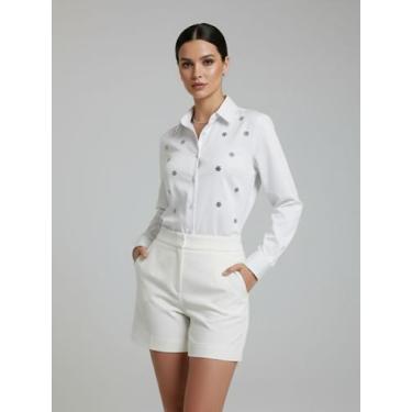 Imagem de Camisa Social Feminina Margarida com Flor de Strass Premium  Blusa de 