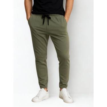 Imagem de Calça de Moletom Masculina Jogger Verde Militar Básica Forrado Felpudo