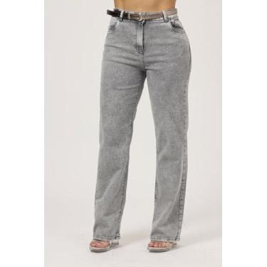Imagem de Calça Jeans de Perna Reta com Cinto Ajustável - Sol Jeans, Cinza, 42