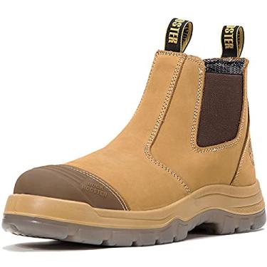 Imagem de ROCKROOSTER Botas de trabalho masculinas, bico de aço de 15 cm, couro de segurança Chelsea, durável, confortável e durável (AK227, AK222), Trigo de 15 cm, bico de aço, 12 Wide