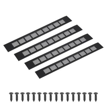 Imagem de PATIKIL Grade de ventilação retangular de 40 x 5 cm, 4 peças de cobertura de ventilação de alumínio com parafusos de montagem para guarda-roupa de porta de armário de armário, preto