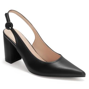 Imagem de DIFEMA Sapato social feminino de salto fino, bico fino, salto grosso, sem cadarço, Preto, 35