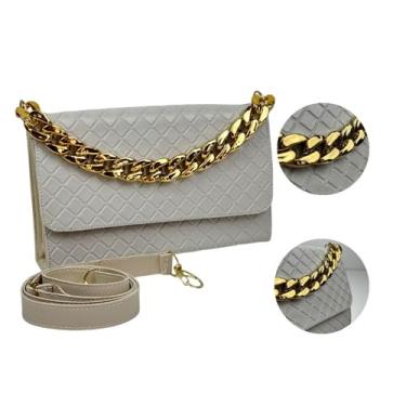 Imagem de Bolsa Feminina Baladinha Alça Transversal Luxo Vegas Detalhe em Corrente Elegante (OFF/DOURADA)