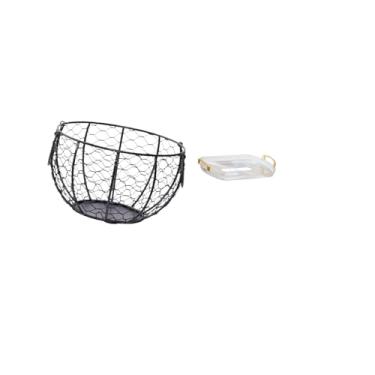 Imagem de Fenteer Cesta de Armazenamento de Arame para Ovos, Cesta de Arame de Ferro Trançado, Cesta de Frutas E Vegetais Rústica, Bandeja Retangular Nórdica para Pente