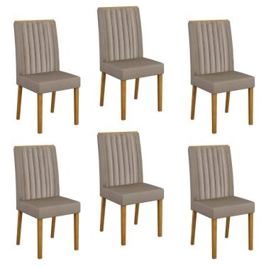 Imagem de Conjunto 6 Cadeiras para Sala de Jantar Pés em Madeira Maciça Mari Bege