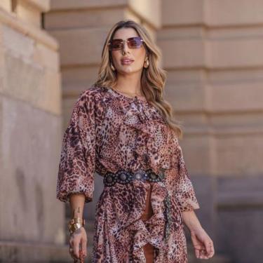 Imagem de Vestido Boho Bata Chiffon Alfaiataria Premium Animal Print - Tú Look, 