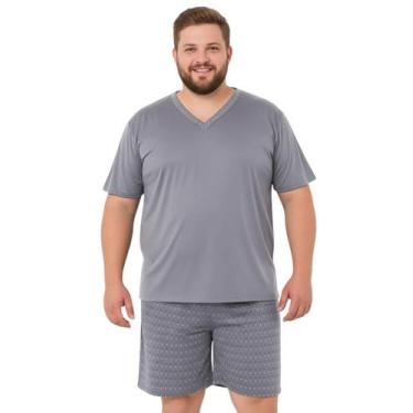 Imagem de Pijama Plus Size Masculino Adulto Manga Curta Gola V Macio Quentinho G