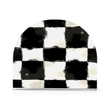 Imagem de Porta-guardanapos xadrez pincel preto branco para mesas porta-guardanapos de coquetel de papel para jantar na cozinha, dispensador de guardanapo de jantar acrílico para restaurante, decoração de casa