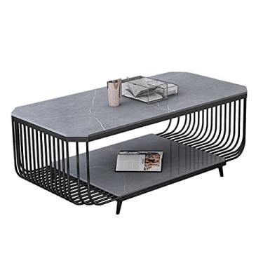 Imagem de Mesa de canto mesa de centro moderna para casa mesa de coquetel de ardósia sala de estar rack de armazenamento multicamadas escritório mesa lateral de chá industrial mesa de centro de metal e borda