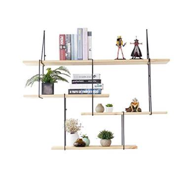 Imagem de Prateleira de parede decorativa para pendurar na parede moldura de canto de ripa suporte de armazenamento prateleiras flutuantes em estilo retrô com exibição de armazenamento de ferro prateleiras