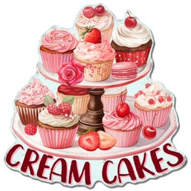 Imagem de GLOBLELAND Bolos de creme rosa vintage placa de metal em forma de lata, suporte de creme, placa, cartaz de metal decorativo de parede para padarias, cafés, lojas de sobremesa, suportes de bolo