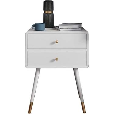Imagem de Mesa de cabeceira lateral mesa de cabeceira moderna para quarto pequeno mesa lateral com 2 gavetas design de pé alto