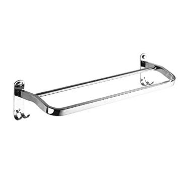 Imagem de Prateleira de banheiro de aço inoxidável sem perfuração, prateleira de poste duplo para pendurar, toalheiro para pendurar na parede do banheiro, poste único