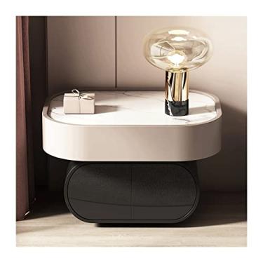 Imagem de Mesa de cabeceira de ardósia de grande capacidade, mesa de cabeceira redonda, quarto, armazenamento de cabeceira, armário de cabeceira