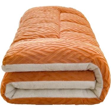 Imagem de Colchão De Chão Futon Engrossar Colchão De Tapete De Tatame Futon Colchão Topper Único Roll Up Colchão Dobrável Portátil Colchão De Dormir Para Sofá De Hóspedes, Orange Arancia, 180x200cm