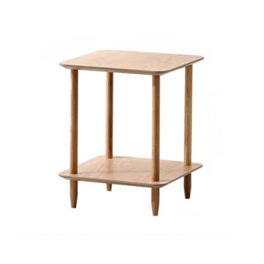 Imagem de URGDWEKJY Mesa central nórdica de madeira maciça sofá mesa lateral simples para sala de estar mesa de canto quadrada de camada dupla pequena mesa de centro mesa de quarto