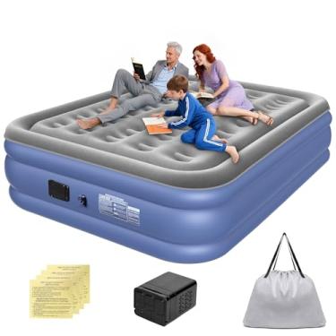Imagem de Trailabo Colchão Inflável Queen Size 205 * 155 * 36 CM com Bomba de Ar Elétrica Integrada, Infiação e Deflação Rápidas e Automáticas, Recarregável, para Famílias e Camping, Cinza-Azulado