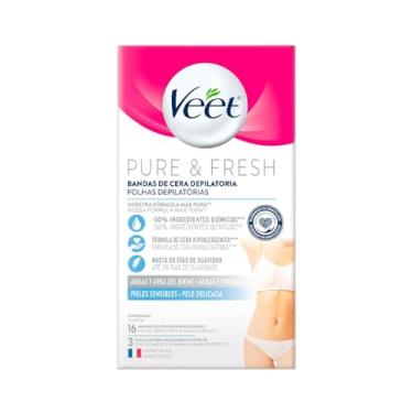 Imagem de Veet Cera Fria Para Depilação Da Virilha E Axila Pure & Fresh Pele Delicada Com 16 Folhas Depilatórias