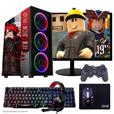 Imagem de Computador PC Gamer Completo TOB Intel Core i5 SSD 240GB 8GB Teclado Mouse Mouse Pad e Headset Gamer Joystick Monitor 19” Windows 10 Pro Trial