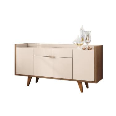 Imagem de Buffet Balcão Decorativo Albâni Sala de Jantar Pés Madeira MDP/MDF Off White/Castanho G26