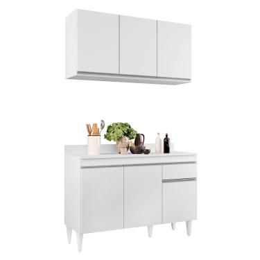 Imagem de Kit Armário Aéreo e Balcão de Cozinha Lavanderia Lucy com Tampo Branco 120 cm - D'Rossi