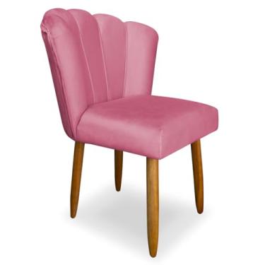 Imagem de NICOBIA Cadeira Pétala Estofada em Veludo, Design Moderno, Formato Concha, Pés em Madeira MDF, 57x53x85cm, Estilo Escandinavo, Sem Braços, Decorativa para Sala (Rosa Suede)