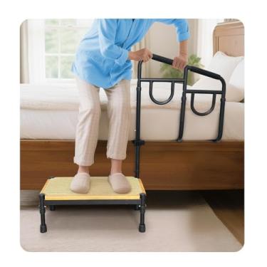 Imagem de POWYS Banqueta de cama com alça para idosos idosos adultos segurança para camas altas cabeceira médica banco de pisar assistido corrimão handicap plataforma larga bariátrica protetor de barra