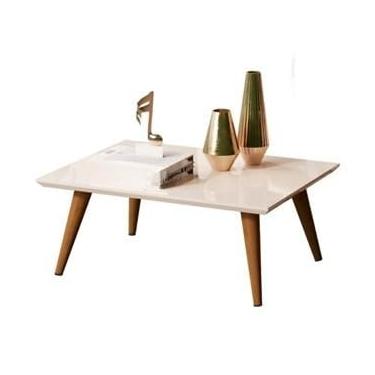 Imagem de Mesa de Centro Retangular em MDF com Pés Palito – Elegância e Estilo Retrô para Sala de Estar (OffWhite)
