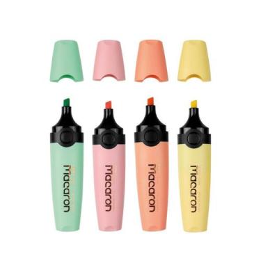 Imagem de Marca texto tons pasteis ponta chanfrada kit 4 cores Macaron Deli