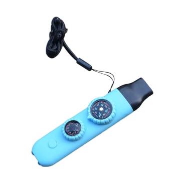 Imagem de YIJU Apito de emergência 7 em 1 com função de emergência, medidor de temperatura para passeios de barco, aventura, pesca e exploração, Azul Claro