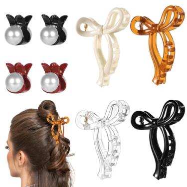 Imagem de 8 presilhas de cabelo, presilhas de laço, presilhas de cabelo pérolas, antiderrapantes, grampos de mandíbula, grampos de plástico para cabelo encaracolado liso e grosso, acessórios para mulheres e