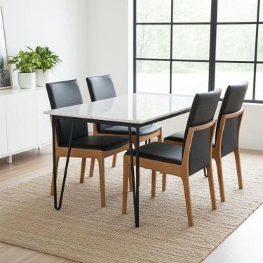 Imagem de Kit 4 Cadeira Aura Estofada Estrutura Em Madeira Maciça Courino Preto Conforto Para Sala De Jantar Mobília Decor