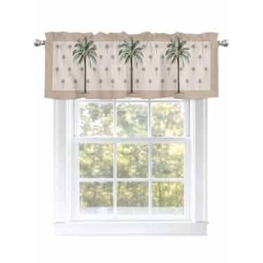 Imagem de Cortinas verdes tropicais de coqueiros para janelas, verão, vintage, planta, cozinha, cortinas para sala de estar/banheiro, cortina de café com bolso de haste. 1 painel, 137 cm × 45 cm bege