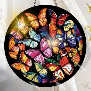 Imagem de Apanhador solar de acrílico colorido, decoração de janela suspensa de borboleta com design de vitral impresso, apanhador de sol, arte de parede de arco-íris, ideia de presente e ornamento de jardim