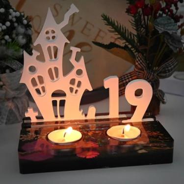 Imagem de 1 peça de placa de inserção de castiçal de Halloween, moldes de cola, castiçal de Natal, faça você mesmo, 3D, castelo, castelo, moldes, ornamento