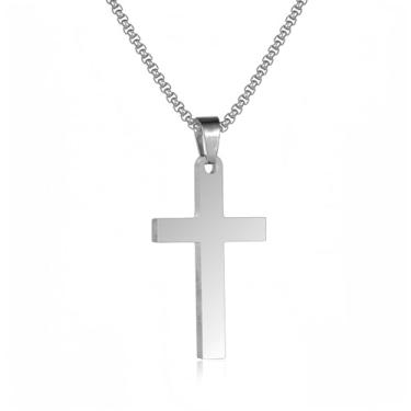 Imagem de Colares de cruz para homens, aço inoxidável, simples, cruz, fé, prata, preto, dourado, colorido, Medium, Aço inoxidável, Sem Pedra Preciosa