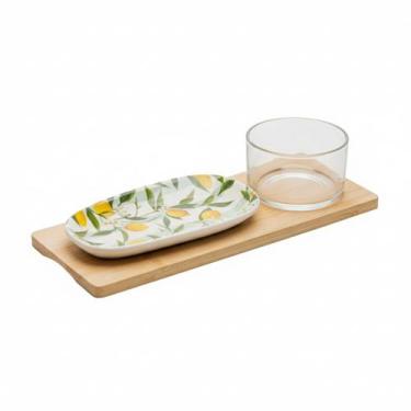 Imagem de Conjunto 3 Peças Para Servir Petisqueira Bandeja Bambu Copo - Lyor