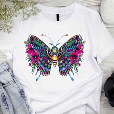 Imagem de Blusa T-shirt Camiseta Feminina Estampada -Borboleta- Várias Estampas 
