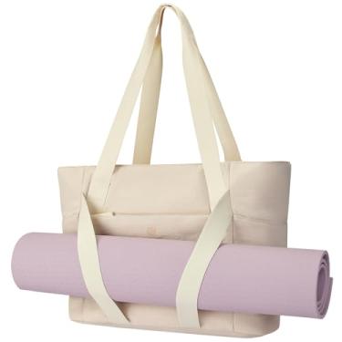 Imagem de Axcone Bolsa feminina de ioga com manga de bagagem e alças de tapete - Bolsa de trabalho de academia para escritório, deslocamento, esportes, viagens, Branco, One Size