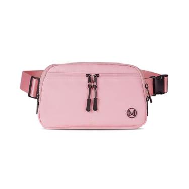 Imagem de mokzer Pochete de 2 L, bolsa de cintura transversal para mulheres e homens, com alça ajustável, 5 bolsos com zíper, impermeável, pochete para viagens, corrida, caminhada, rosa, 2L, Elegante